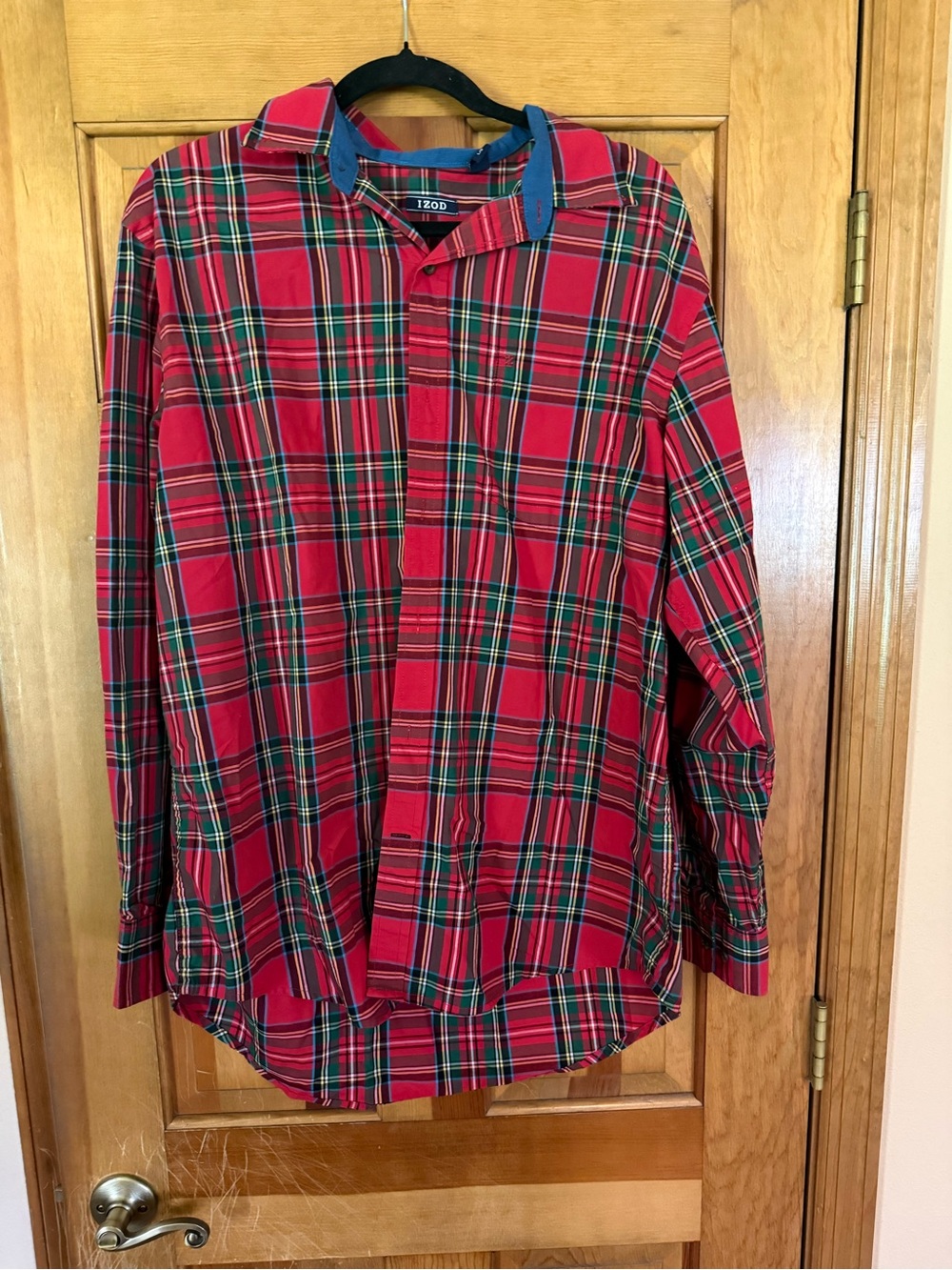 Izod Red and Green Plaid Button-Down Shirt